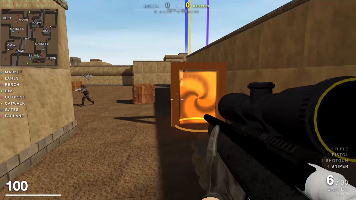 A CS:GO and Portal-style first-person game generated with Kimi K3